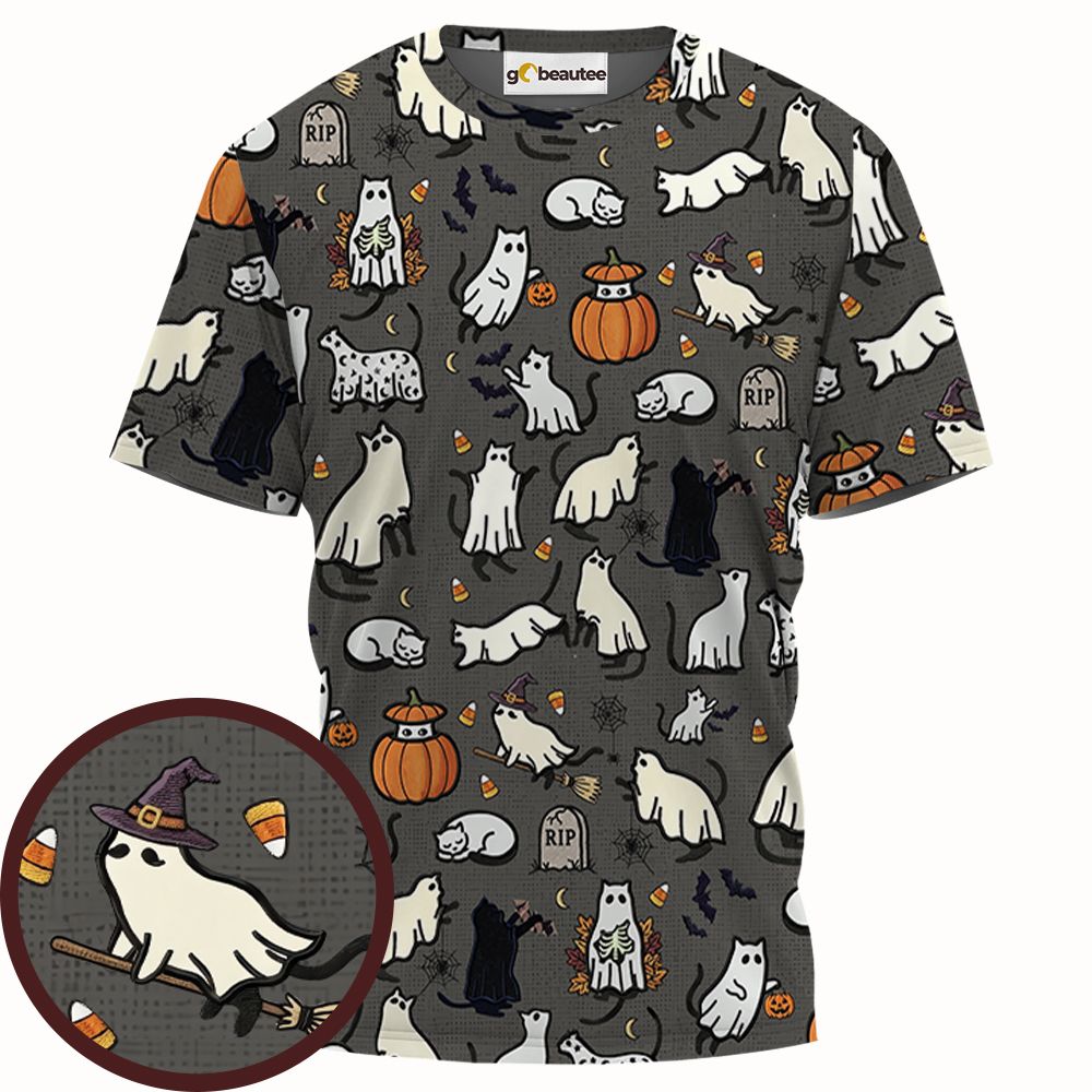 Cat Ghost Full Print Unisex T-Shirt -  - 1