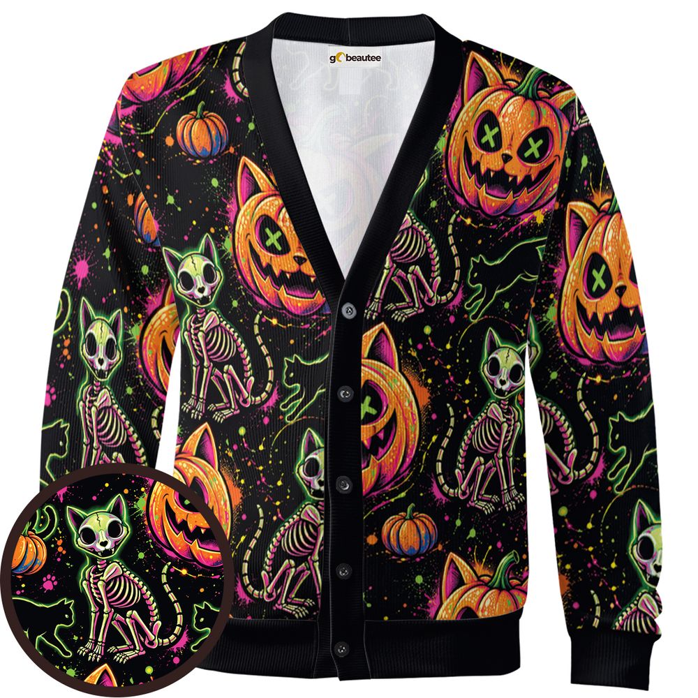 Neon Skeleton Cats &amp; Pumpkins -  - 1