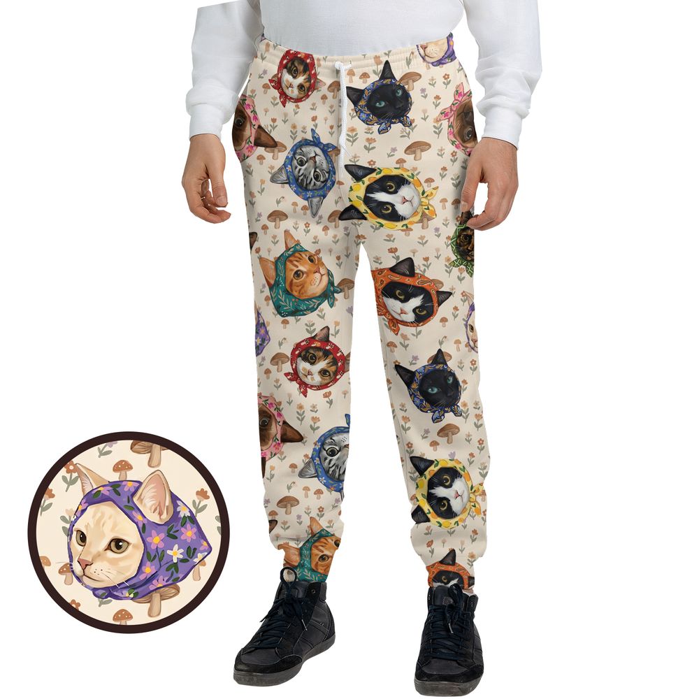 Cottagecore Babushka Cats Sweatpants -  - 1