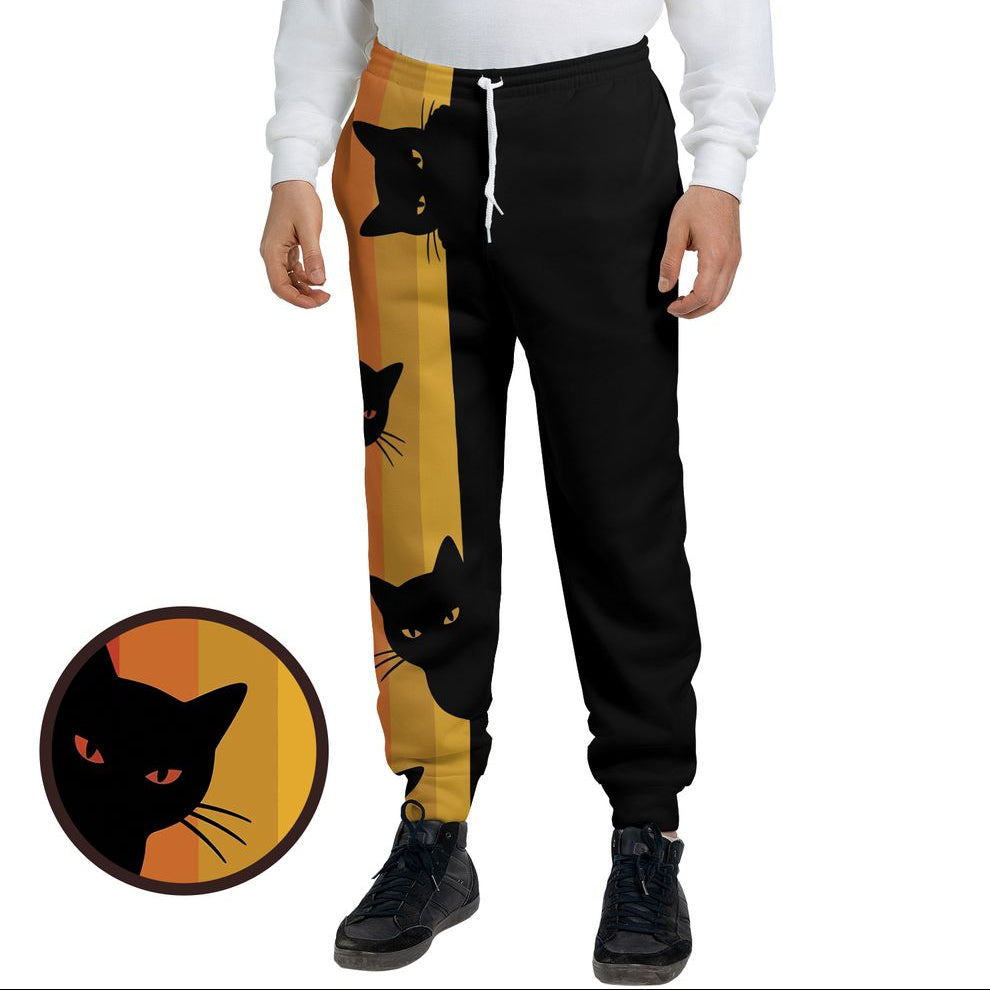 Retro Sunset Peeking Black Cat Sweatpants -  - 1