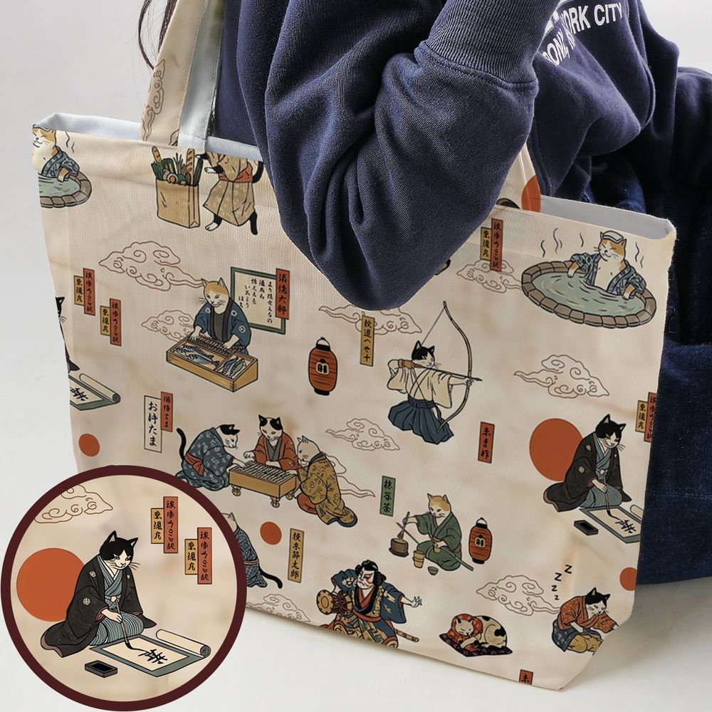Ukiyo-e cat Large Tote Bag -  - 1