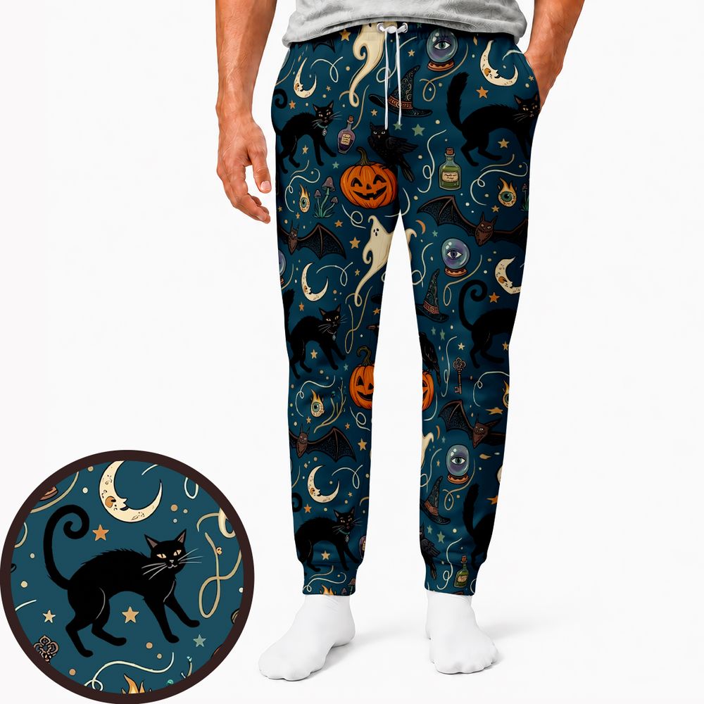 Magical Black Cat & Spooky Night Halloween Sweatpants -  - 1