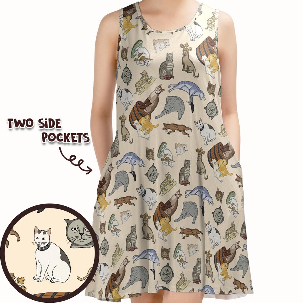 Medieval Cat Art Sleeveless Dress -  - 1