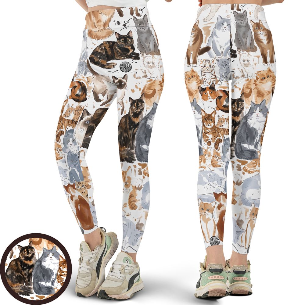 Watercolor cat Full Print Legging -  - 1