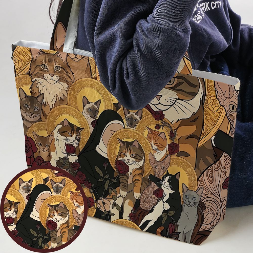 Sacred Feline Renaissance Art Large Tote Bag -  - 1