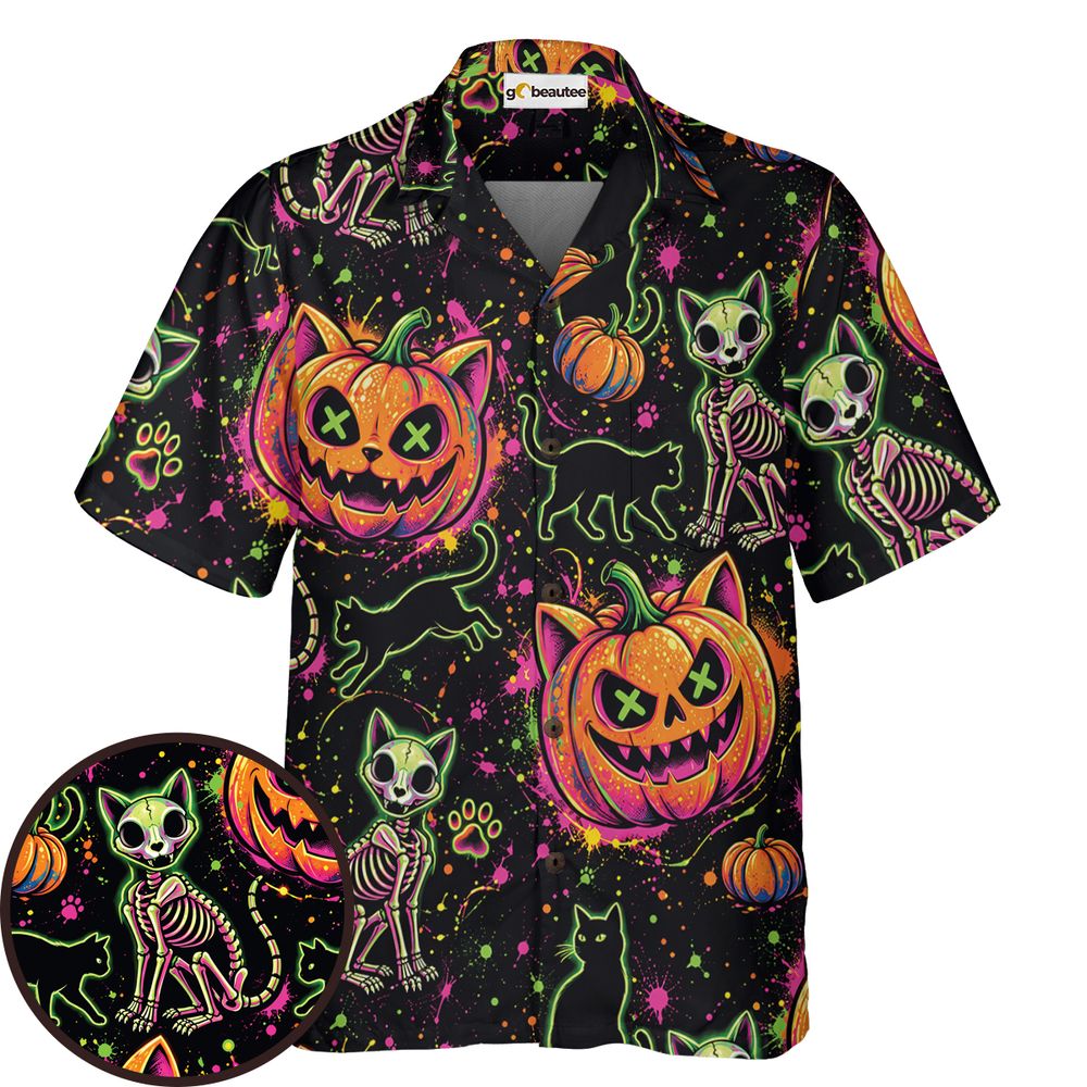 Neon Skeleton Cats & Pumpkins -  - 1