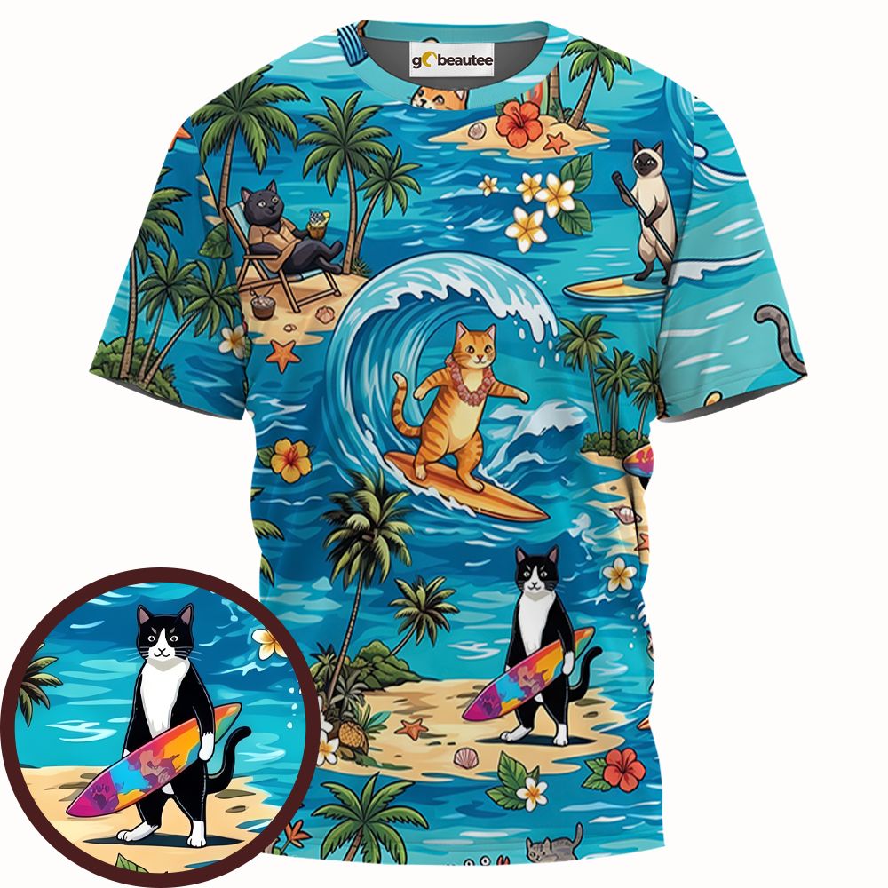 Cats Surfing Full Print Unisex T-Shirt -  - 1