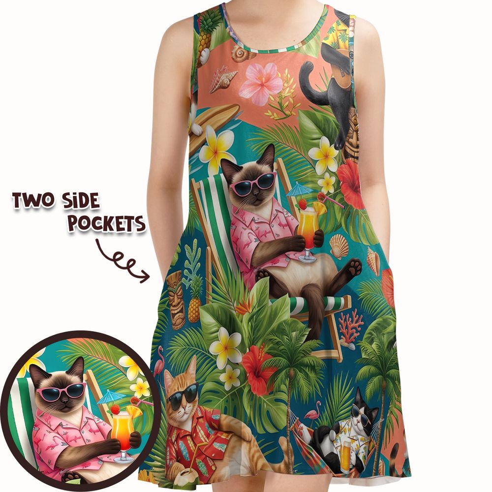 Summer Cat Sleeveless Dress -  - 1