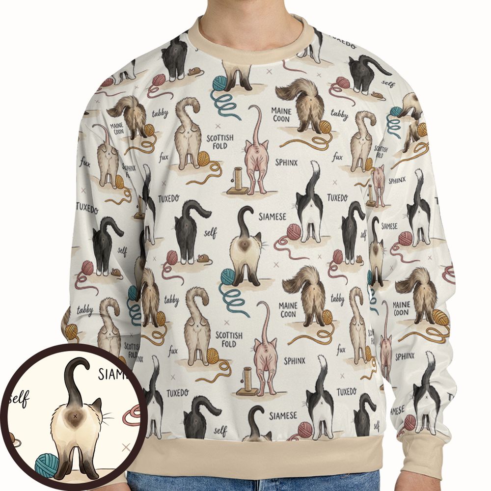 Funny Cat Butts Breed Chart Full Print Sweatshirt -  - 1
