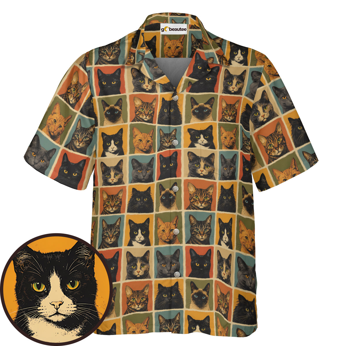 Retro Cat portrait Hawaiian Shirt