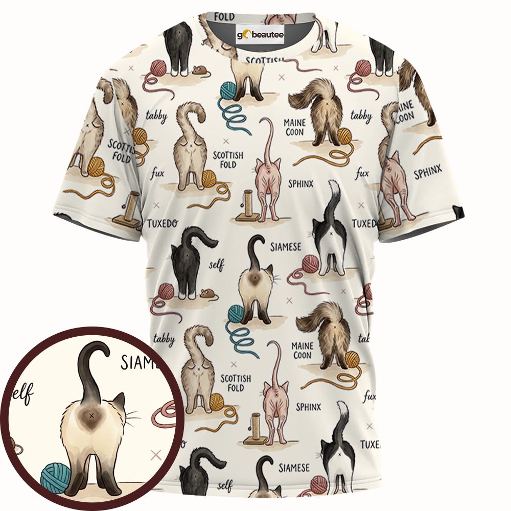 Funny Cat Butts Breed Chart Full Print Unisex T-Shirt -  - 1