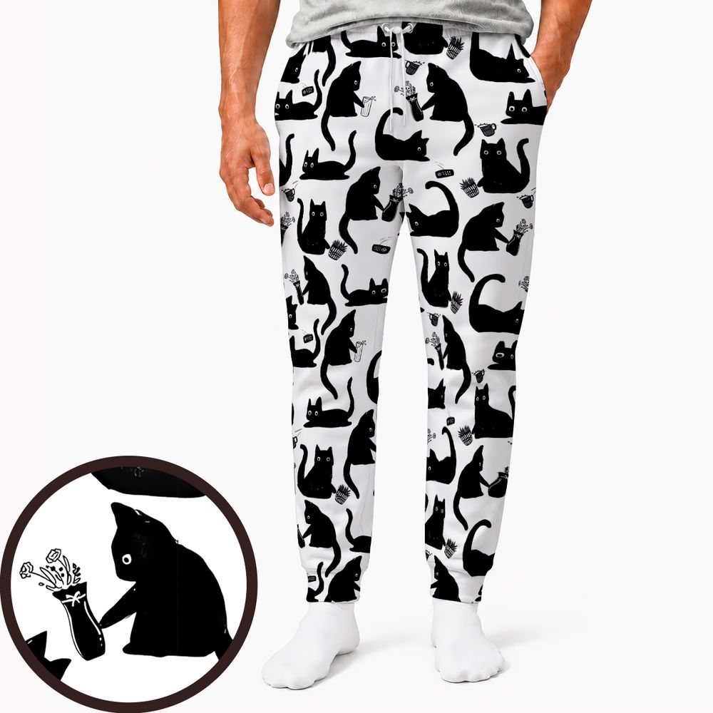 Mischievous Black Cat Pattern Sweatpants -  - 1