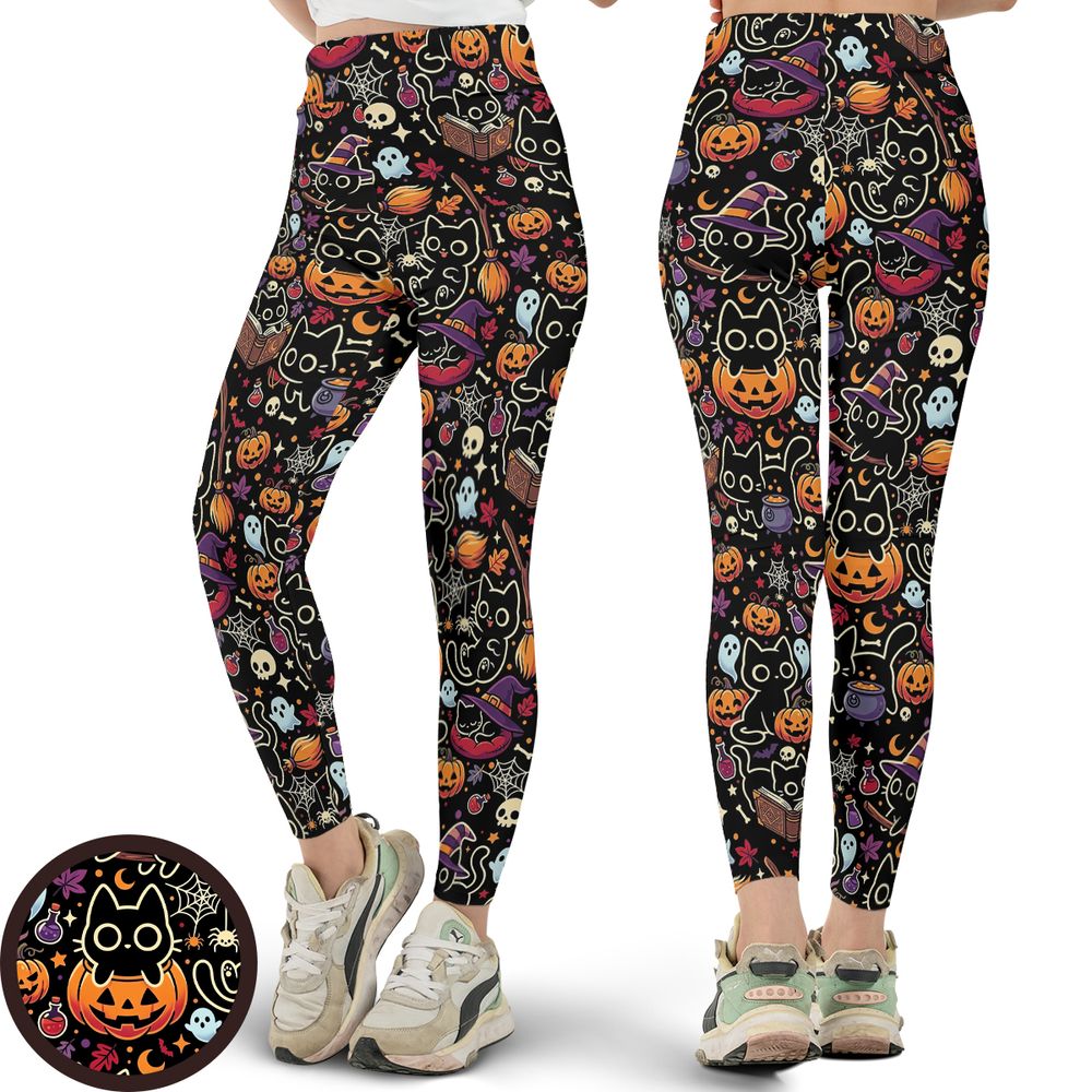 Black Cat and Pumpkin Full Print Legging -  - 1