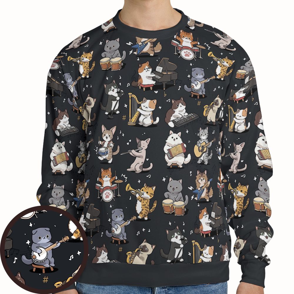 Cat Band Musical Instruments Full Print Sweatshirt -  - 1