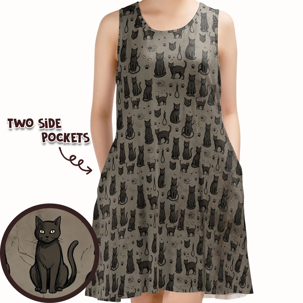 The black cat One eye Cat Sleeveless Dress -  - 1