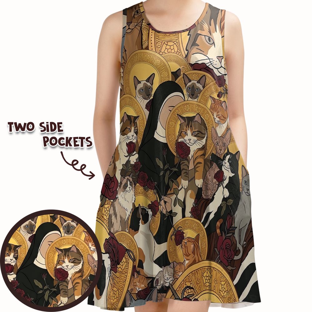 Sacred Feline Renaissance Art Sleeveless Dress -  - 1