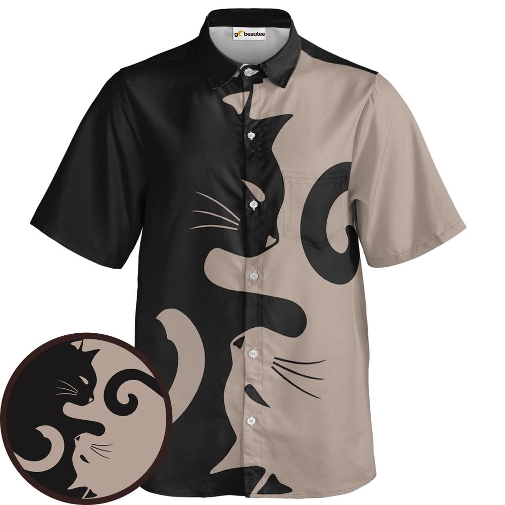 Lavender Spooky Halloween Cat Magic Short Sleeve Button Shirt -  - 1