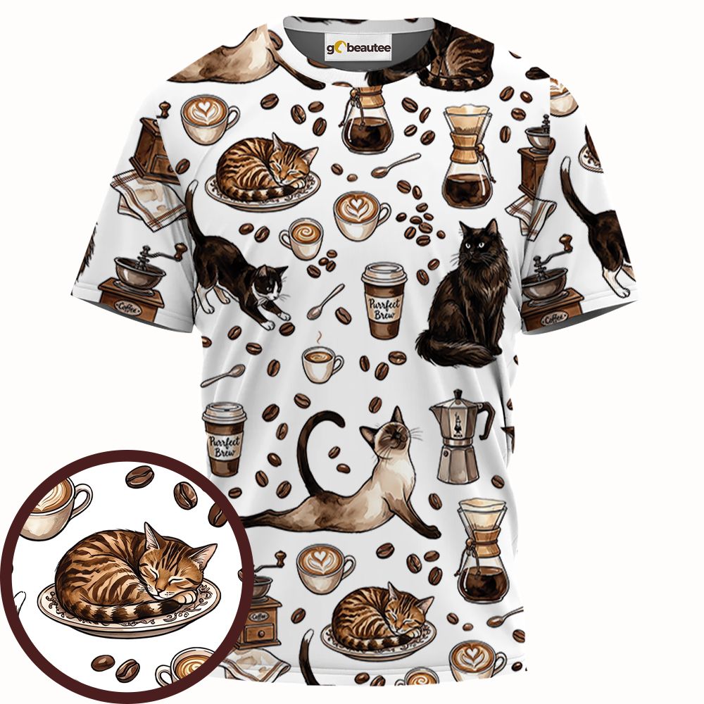 Cat and Coffee Full Print Unisex T-Shirt -  - 1