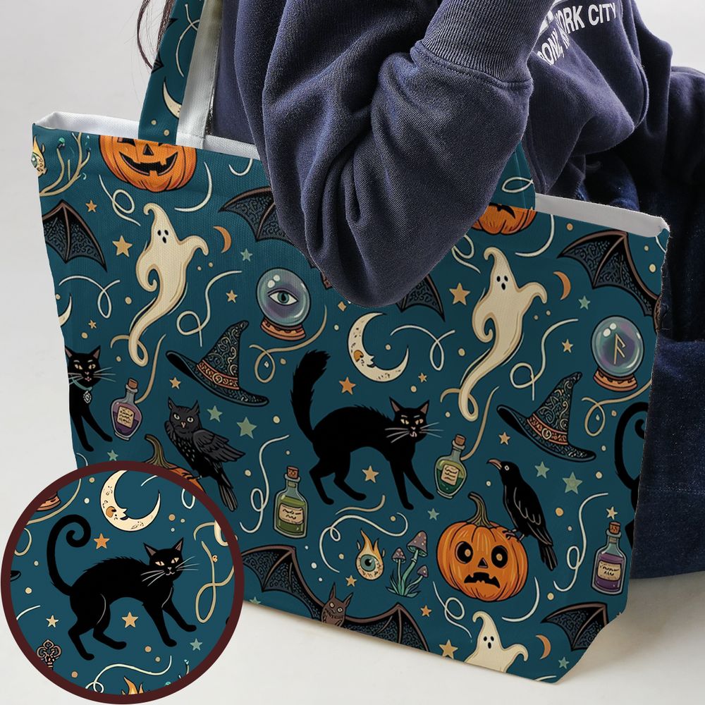Magical Black Cat & Spooky Night Halloween Large Tote Bag -  - 1