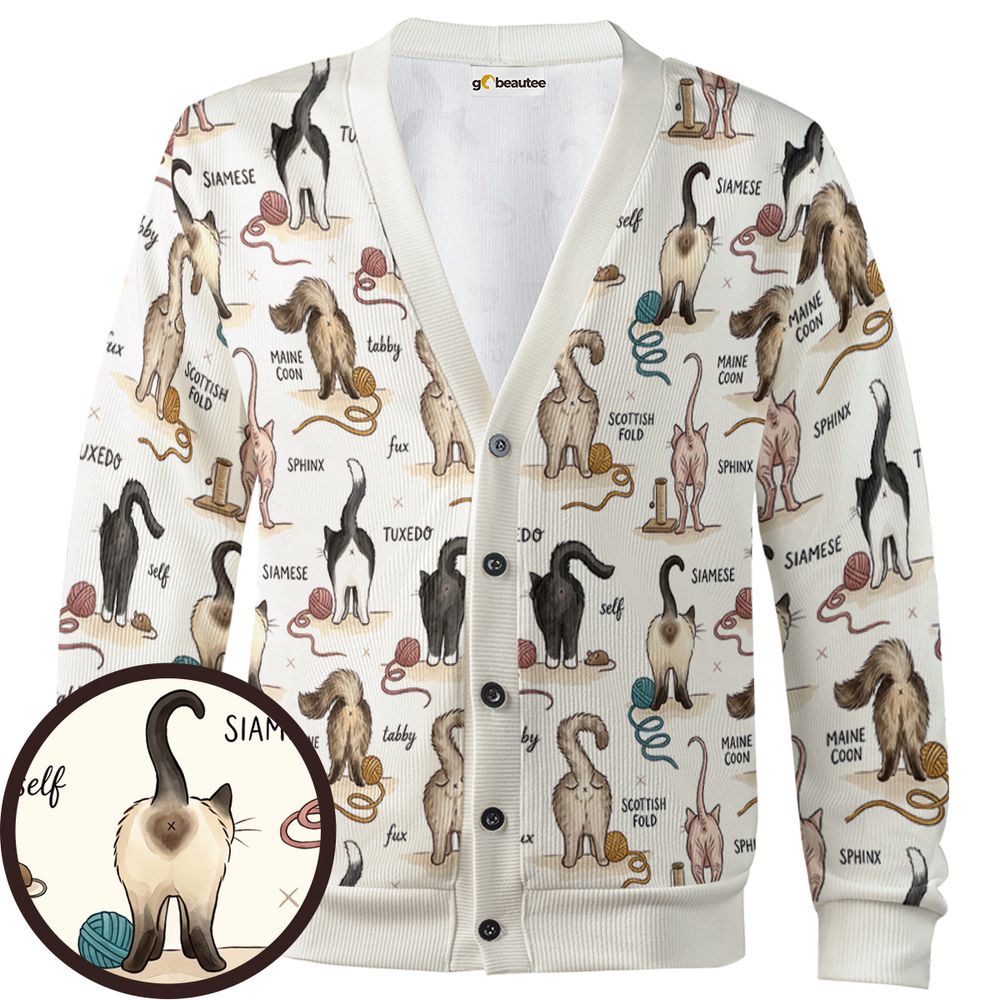 Funny Cat Butts Breed Chart Cardigan -  - 1