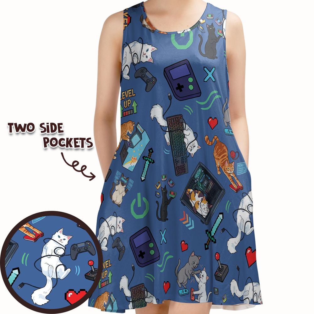 Game and Cats Sleeveless Dress -  - 1