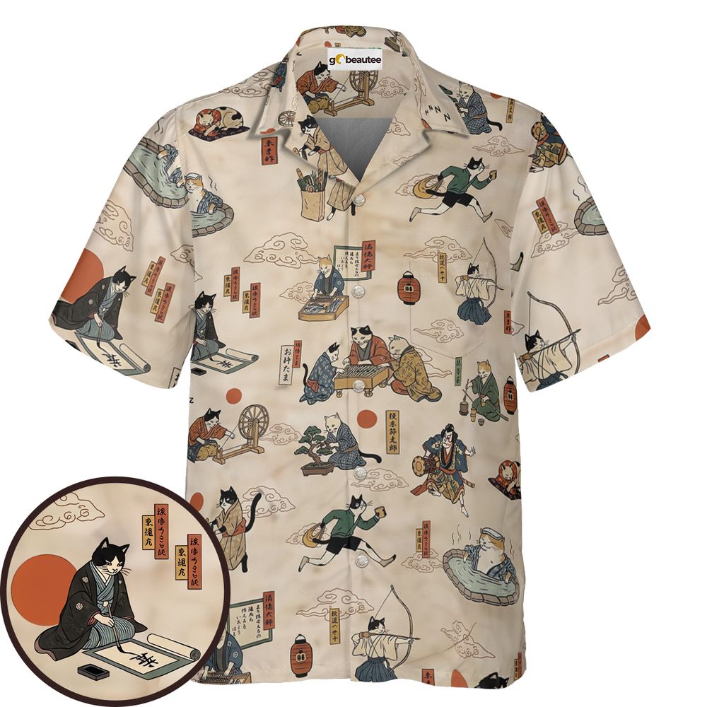 Ukiyo-e cat Hawaiian Shirt -  - 1