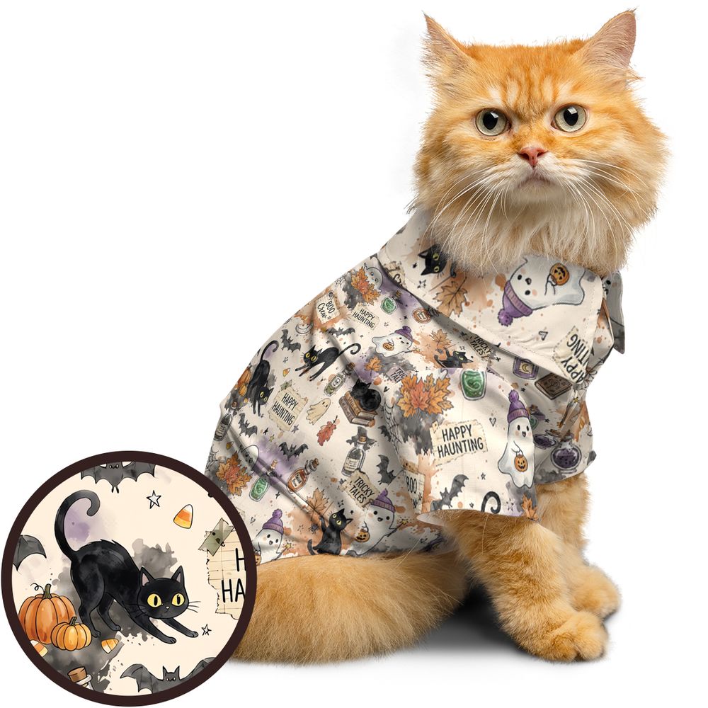 Happy Haunting Black Cat &amp; Potion Spooky Pet Hawaiian Shirt -  - 1