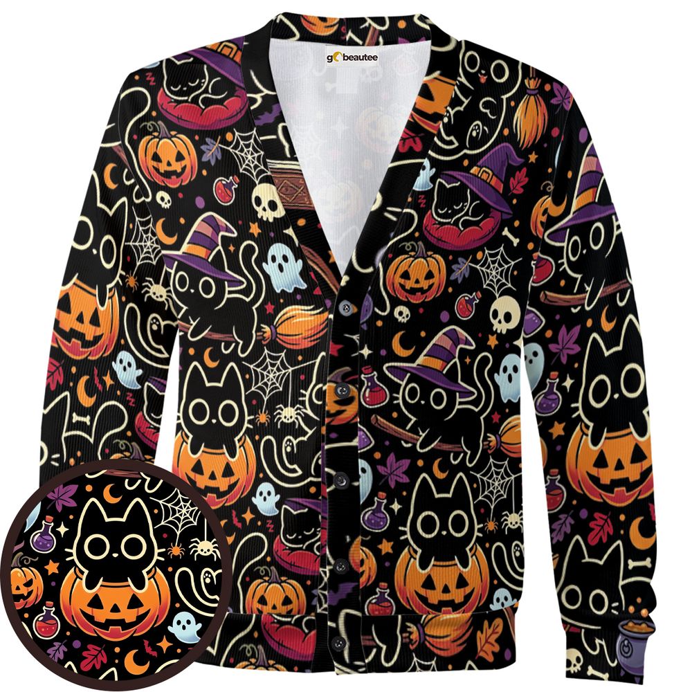 Black Cat and Pumpkin Cardigan -  - 1