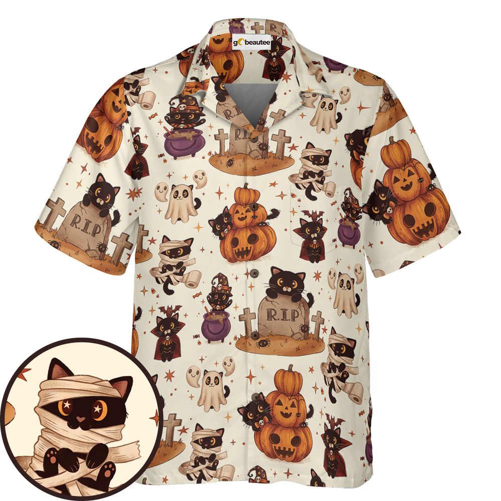 Kawaii Halloween Spooky Cats Hawaiian -  - 1