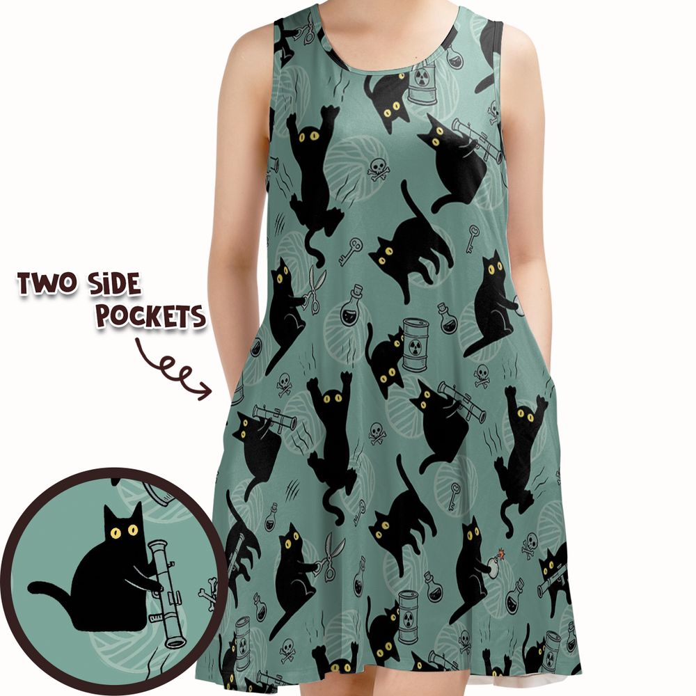 Chaotic evil cat Sleeveless Dress -  - 1