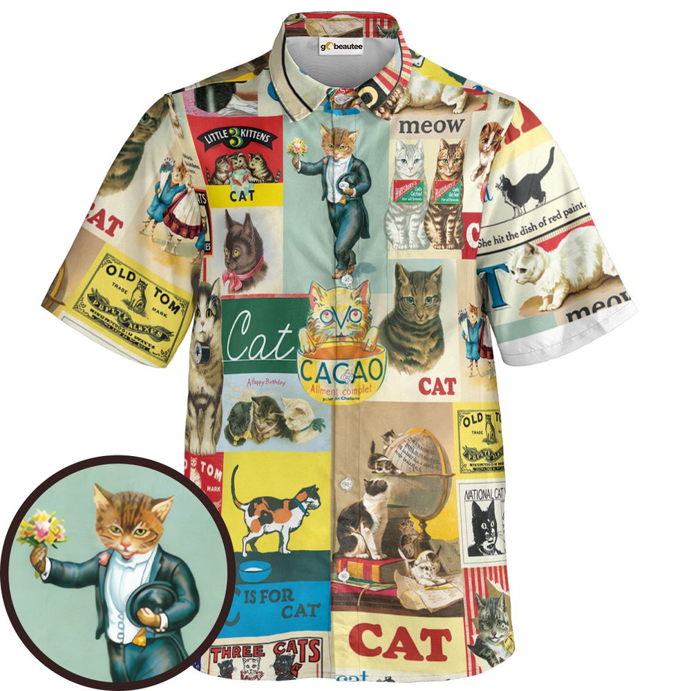 Musical Cats Playing Instruments Band Short Sleeve Button Shirt -  - 1