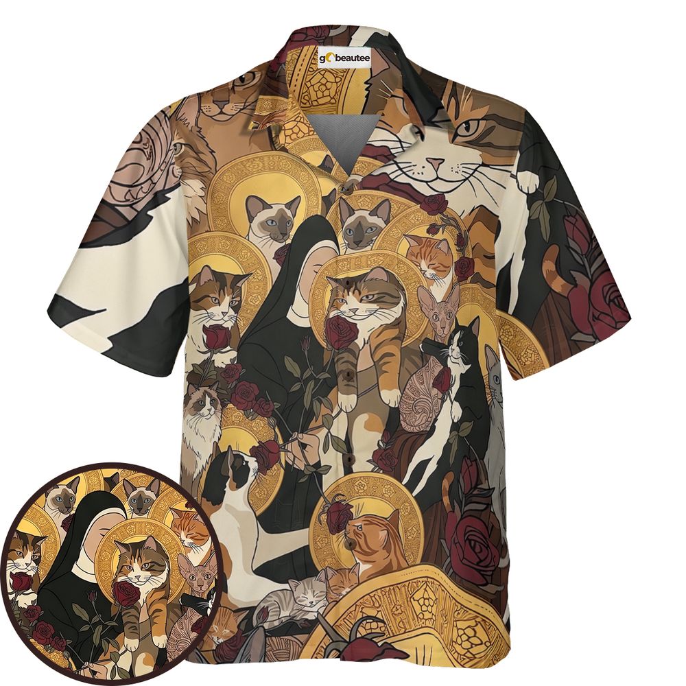 Sacred Feline Renaissance Art Hawaiian Shirt -  - 1