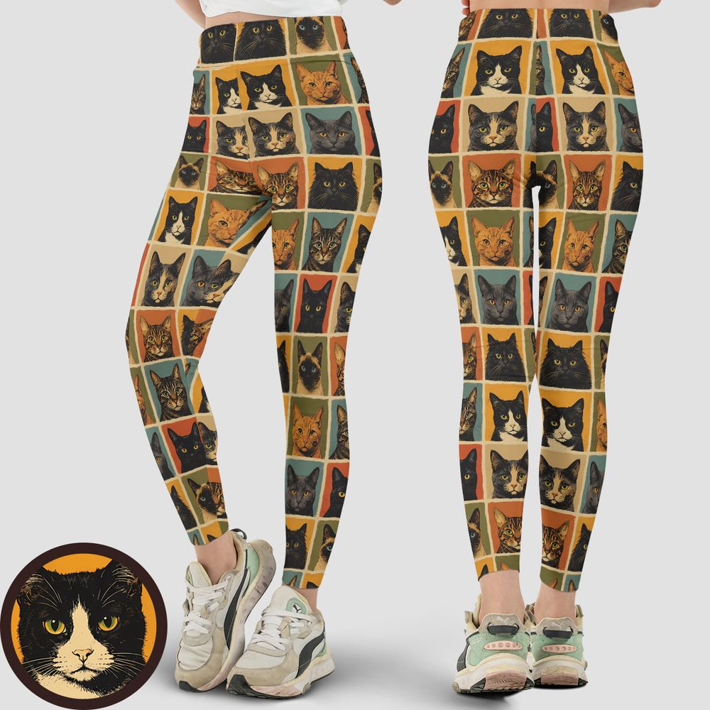 Retro Cat portrait Full Print Legging -  - 1