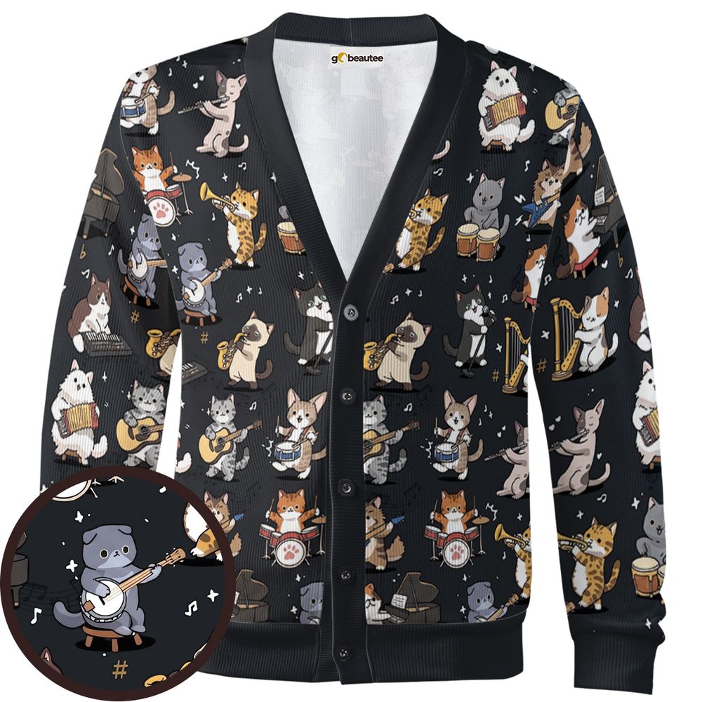 Cat Band Musical Instruments Cardigan -  - 1