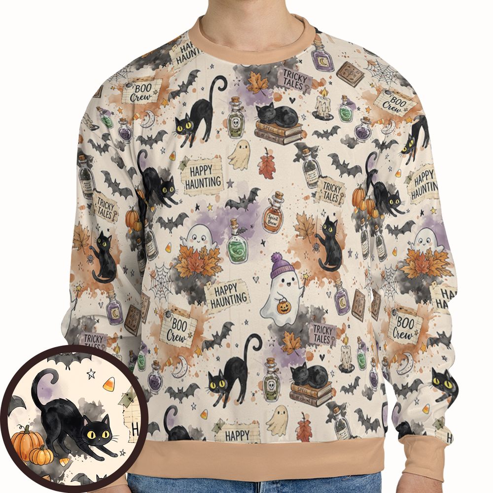 Happy Haunting Black Cat &amp; Potion Spooky Full Print Sweatshirt -  - 1