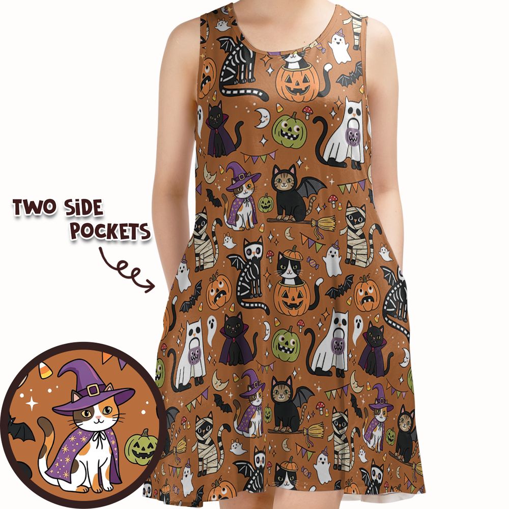 Classic Horror Cats Sleeveless Dress -  - 1