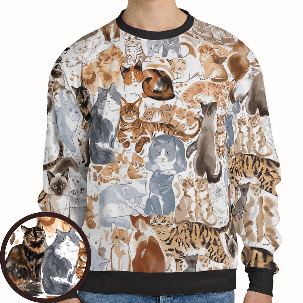 Watercolor cat Full Print Sweatshirt -  - 1
