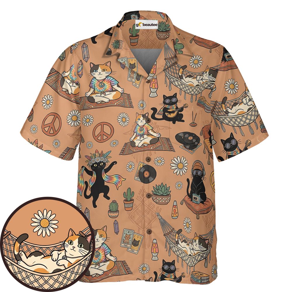 Hippie and Cat Hawaiian Shirt -  - 1