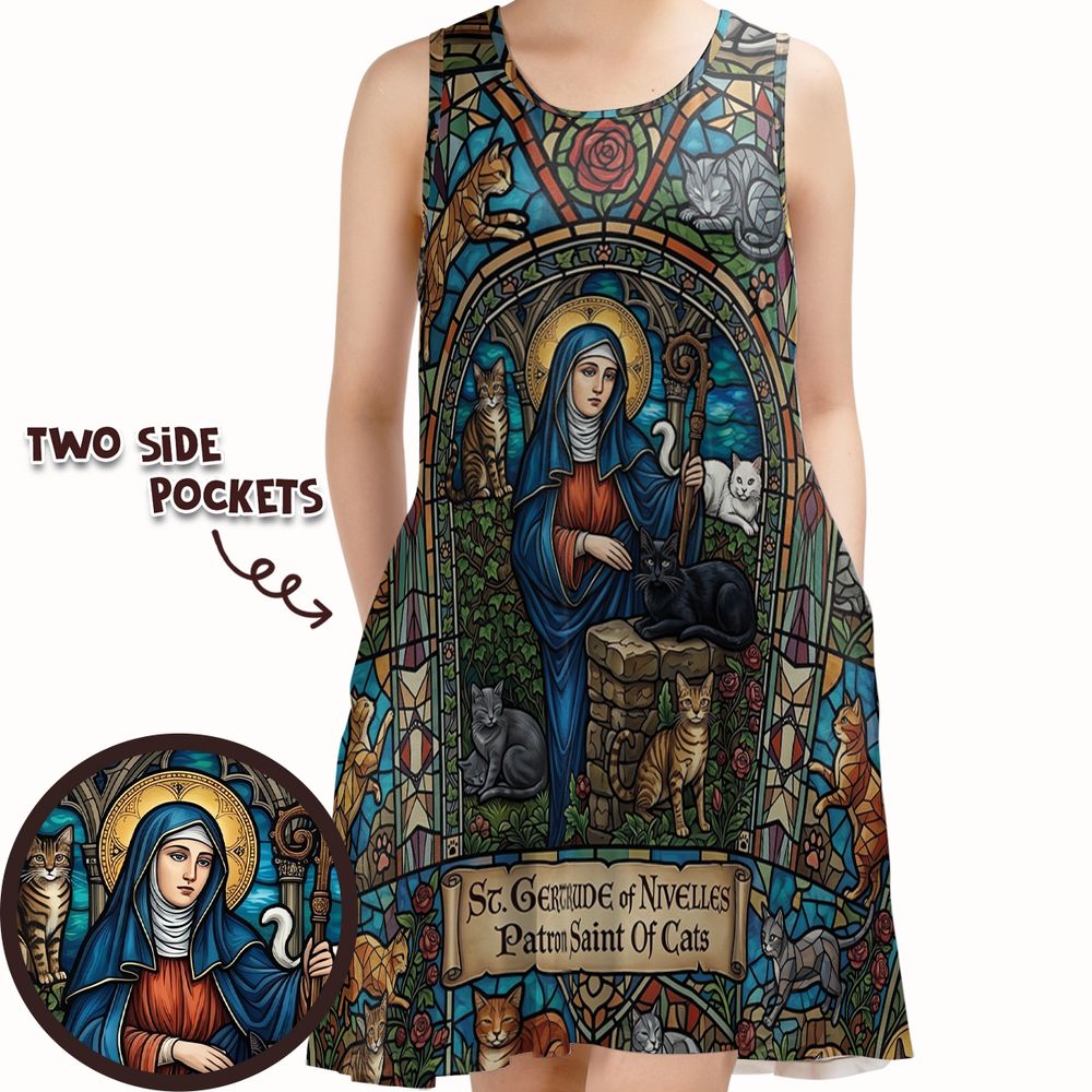 Patron Saint of Cats Stained Glass Sleeveless Dress -  - 1