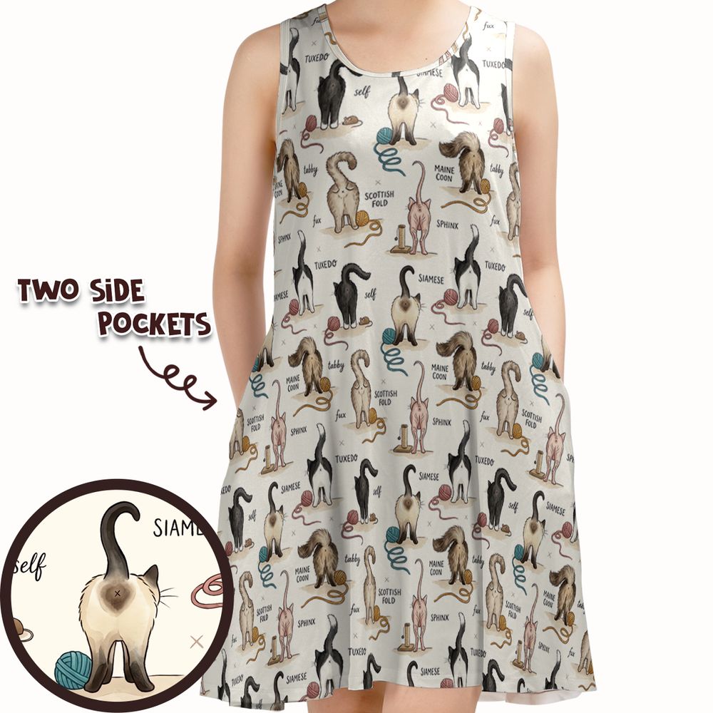 Funny Cat Butts Breed Chart Sleeveless Dress -  - 1