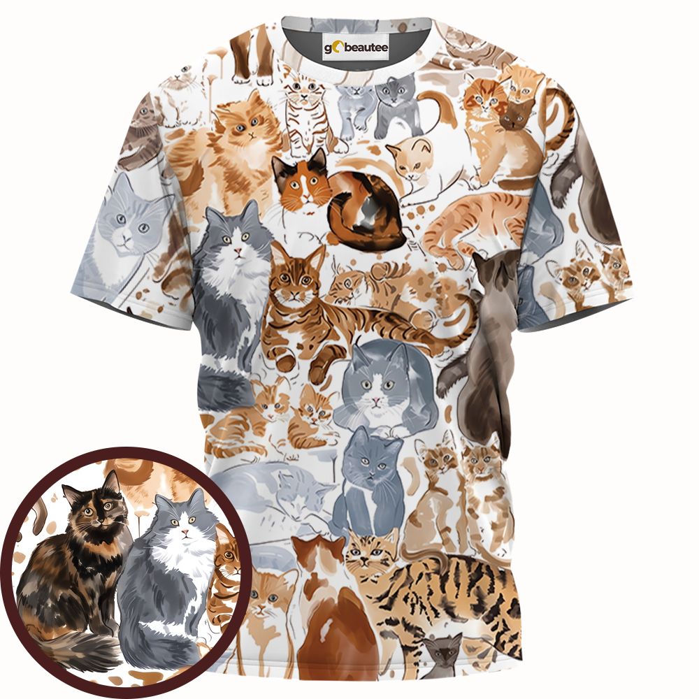 Watercolor cat Full Print Unisex T-Shirt -  - 1