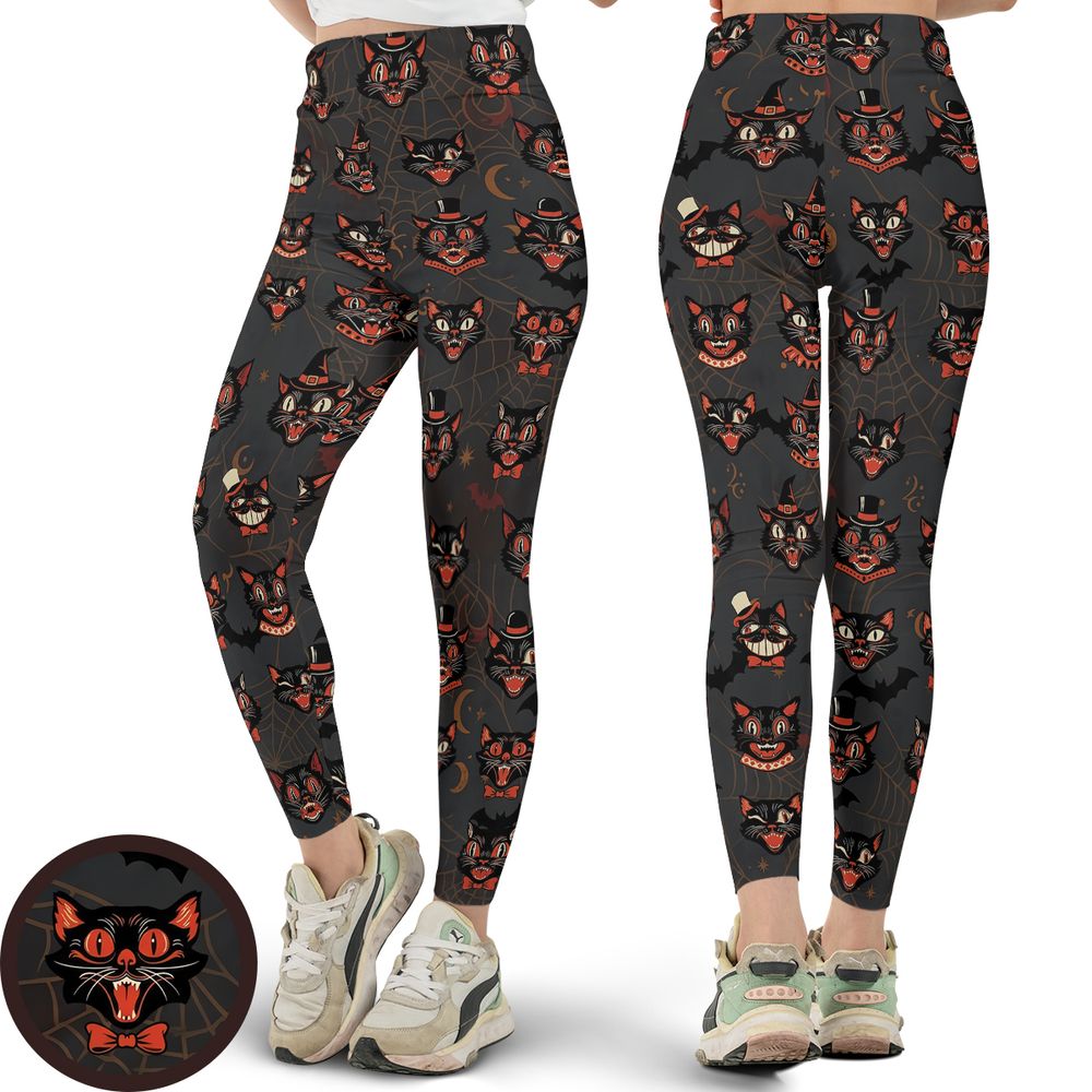 Retro Spooky Black Cat Halloween Hawaiian Shirt -  - 1