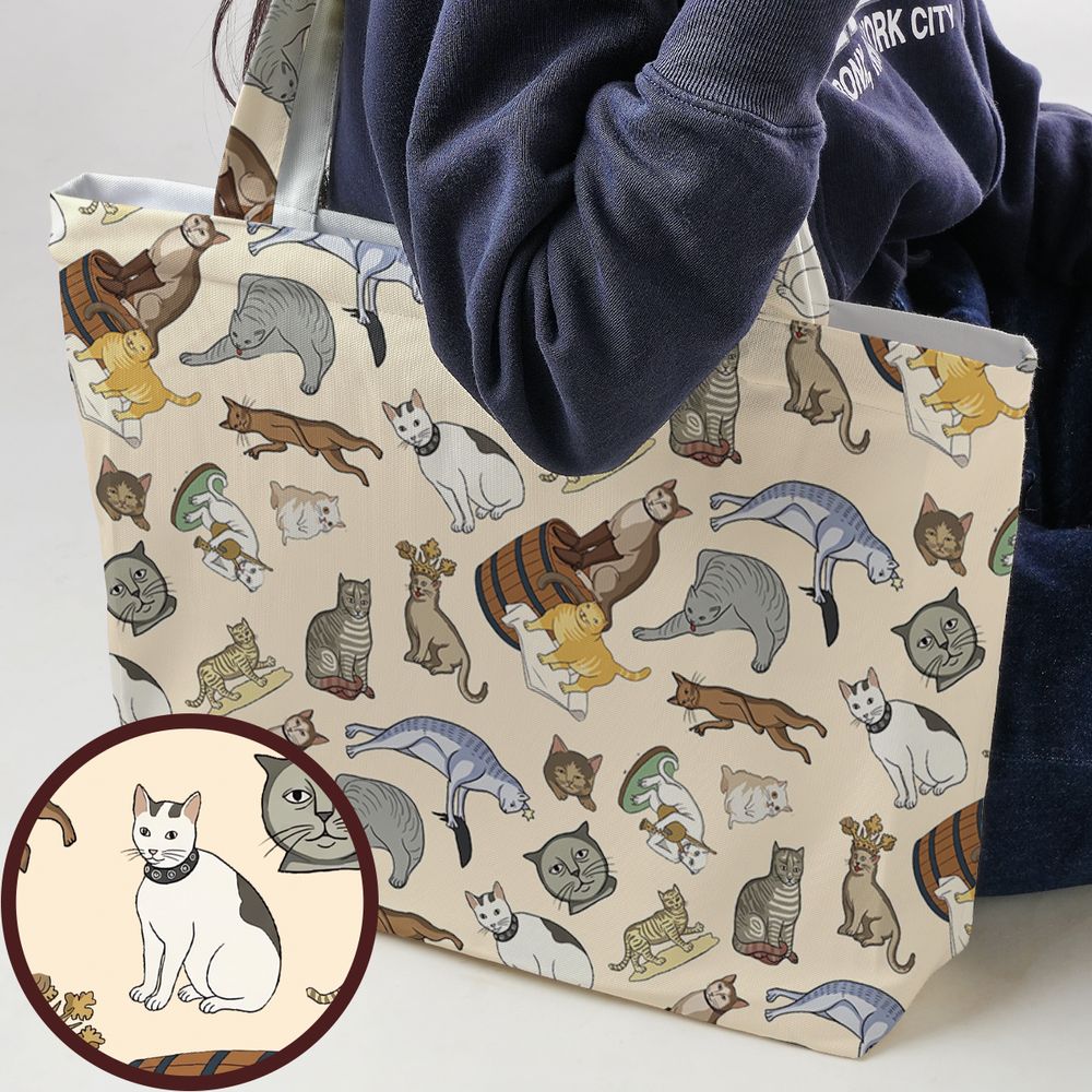 Medieval Cat Art Large Tote Bag -  - 1