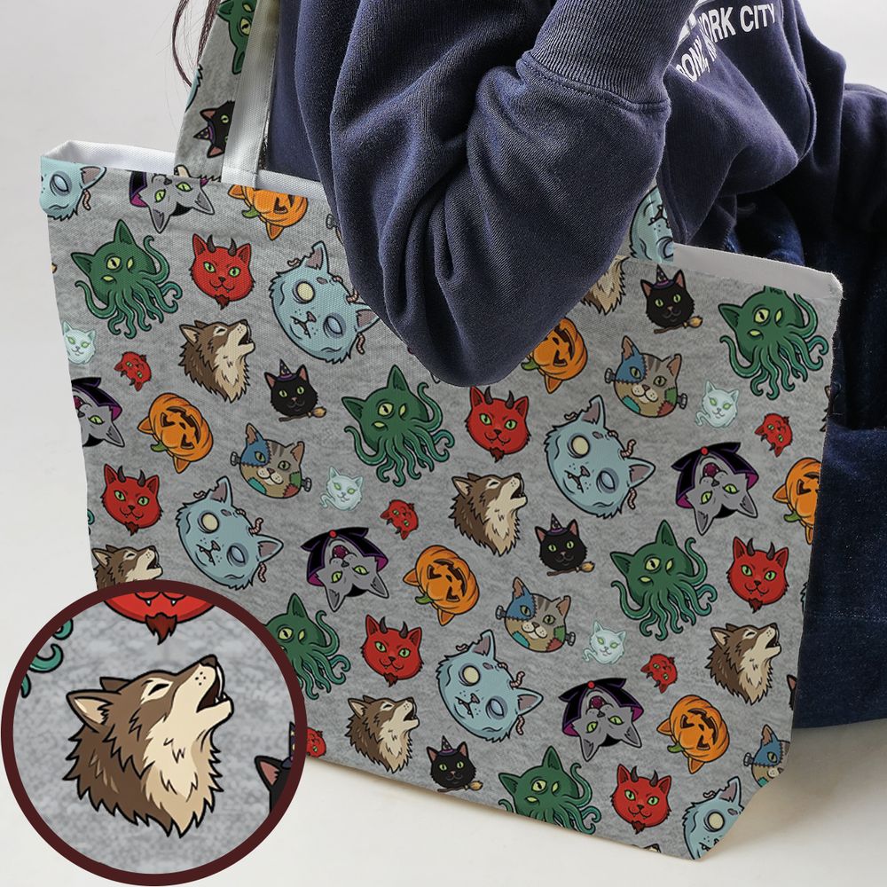 Spooky Monster Cat Mashup Halloween Large Tote Bag -  - 1