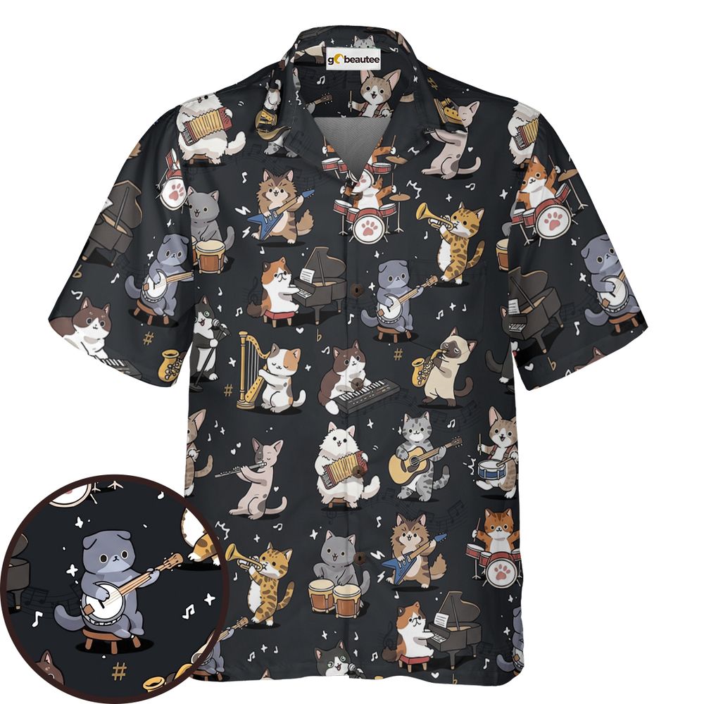 Cat Band Musical Instruments Hawaiian Shirt -  - 1