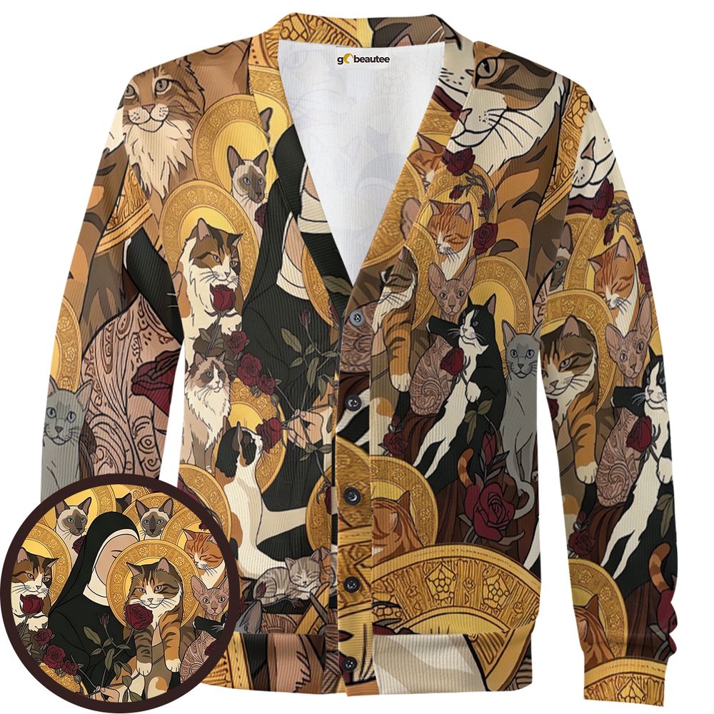 Sacred Feline Renaissance Art Cardigan -  - 1