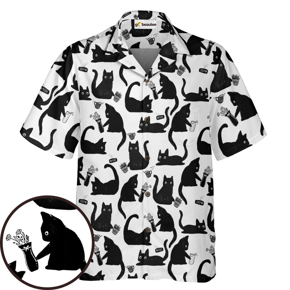 Mischievous Black Cat Pattern Hawaiian Shirt -  - 1