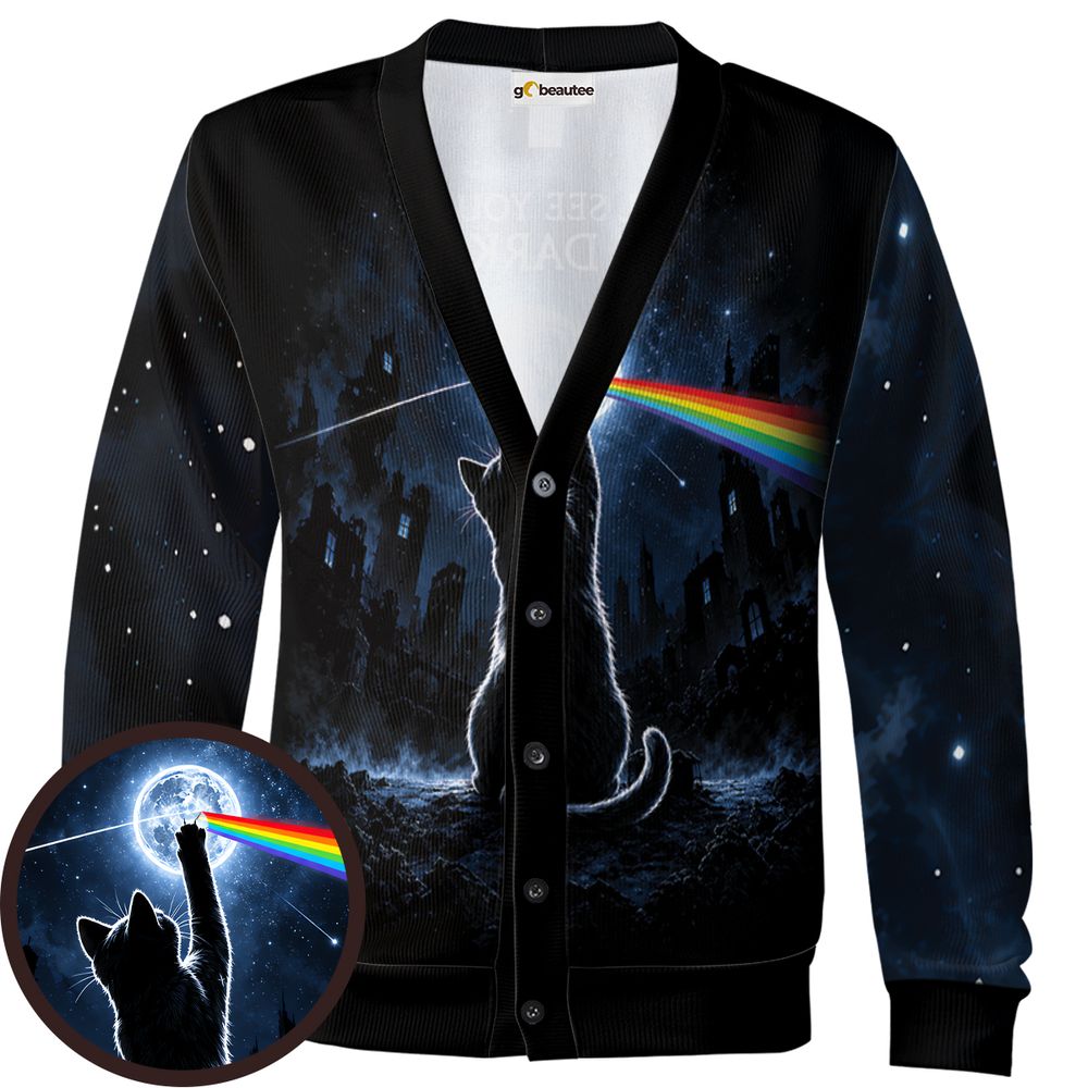 Cosmic Rainbow Moon Cat Silhouette Cardigan -  - 1
