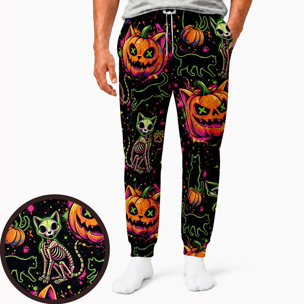 Neon Skeleton Cats &amp; Pumpkins -  - 1