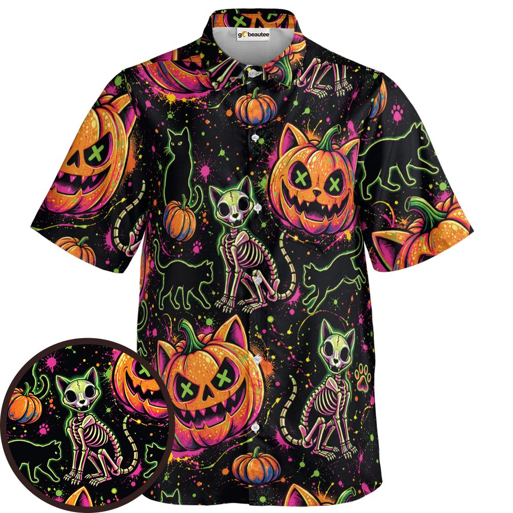 Neon Skeleton Cats &amp; Pumpkins -  - 1